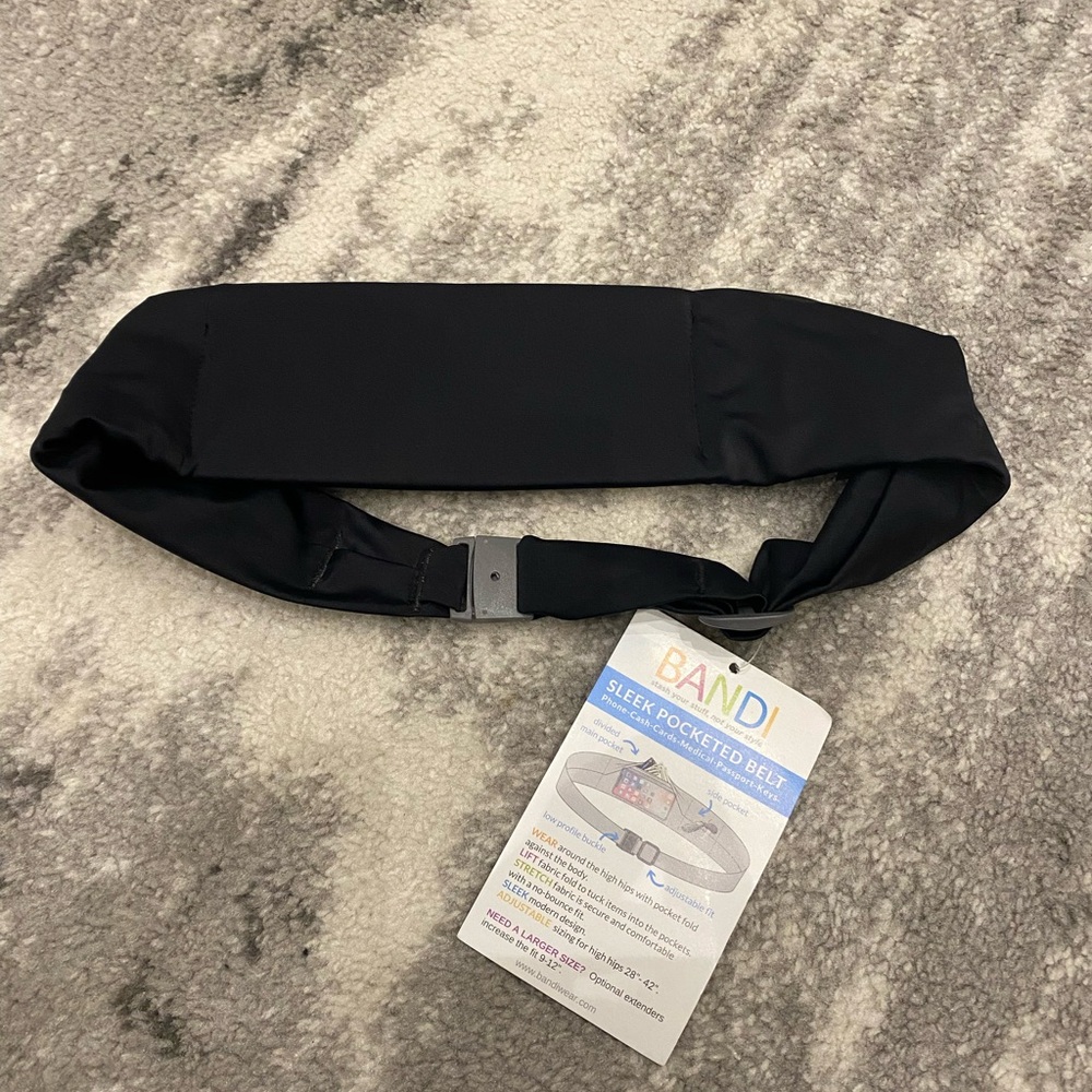 Bandi Belt Black Pocketed Travel Exercise comfy Stretchy Outdoors Gorpcore - Picture 5 of 15